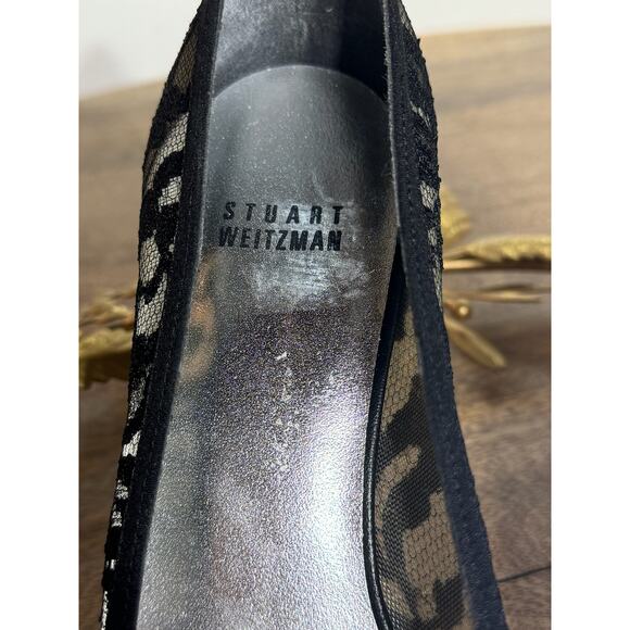 Stuart Weitzman Black Lace Peep-Toe Heels - Size 6.5 - Picture 4 of 12